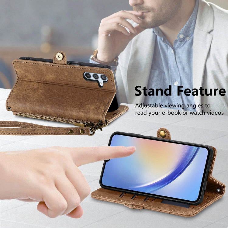 For Samsung Galaxy A30 Geometric Zipper Wallet Side Buckle Leather Phone Case(Brown) - free shipping - PMC TechLife - Order now!