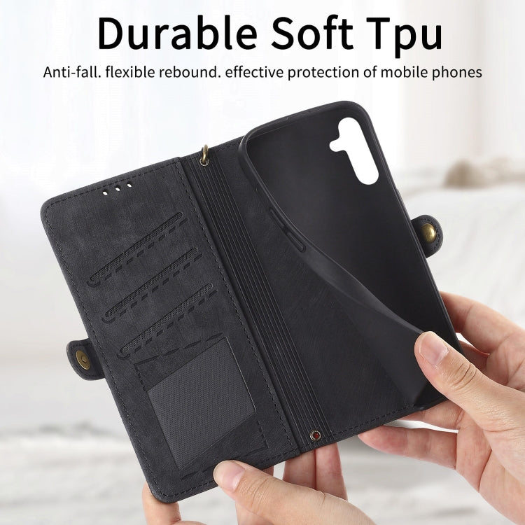 For Samsung Galaxy A30 Geometric Zipper Wallet Side Buckle Leather Phone Case(Black) - free shipping - PMC TechLife - Order now!