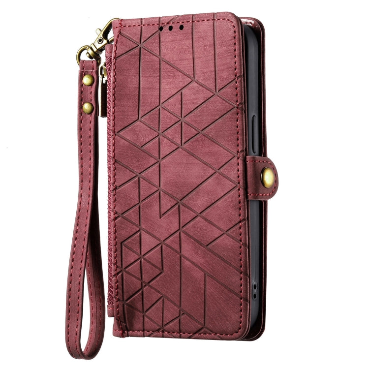 For Samsung Galaxy A70S Geometric Zipper Wallet Side Buckle Leather Phone Case(Red) - free shipping - PMC TechLife - Order now!