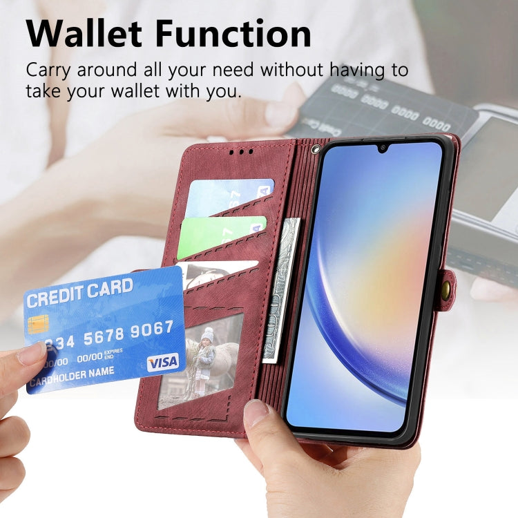 For Samsung Galaxy A11 Geometric Zipper Wallet Side Buckle Leather Phone Case(Red) - free shipping - PMC TechLife - Order now!