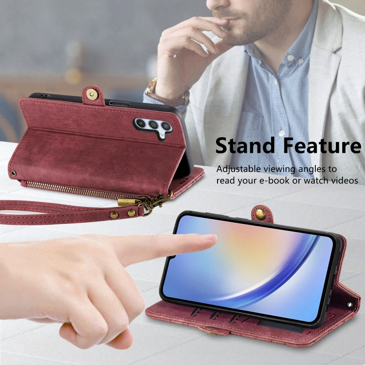 For Samsung Galaxy A11 Geometric Zipper Wallet Side Buckle Leather Phone Case(Red) - free shipping - PMC TechLife - Order now!