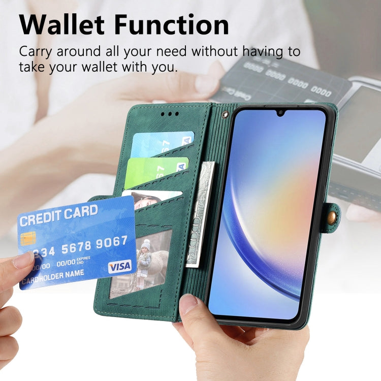 For Samsung Galaxy A12 Geometric Zipper Wallet Side Buckle Leather Phone Case(Green) - free shipping - PMC TechLife - Order now!