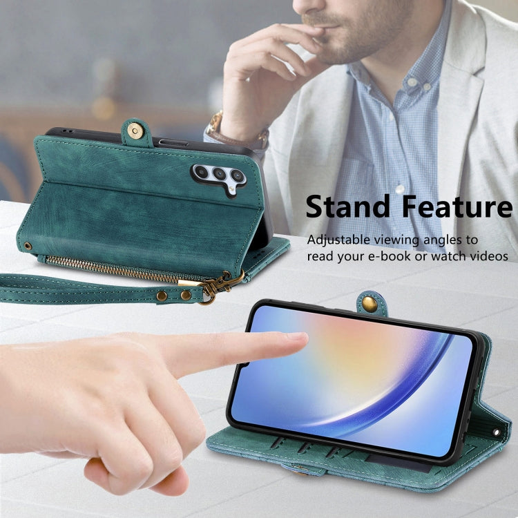 For Samsung Galaxy A12 Geometric Zipper Wallet Side Buckle Leather Phone Case(Green) - free shipping - PMC TechLife - Order now!