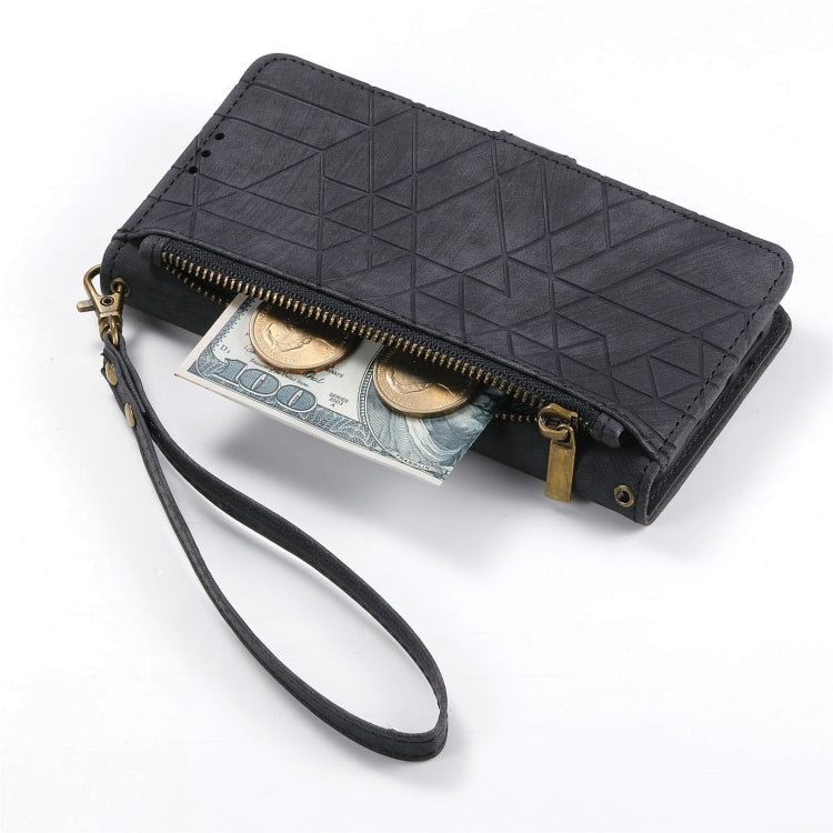 For Samsung Galaxy A12 Geometric Zipper Wallet Side Buckle Leather Phone Case(Black) - free shipping - PMC TechLife - Order now!