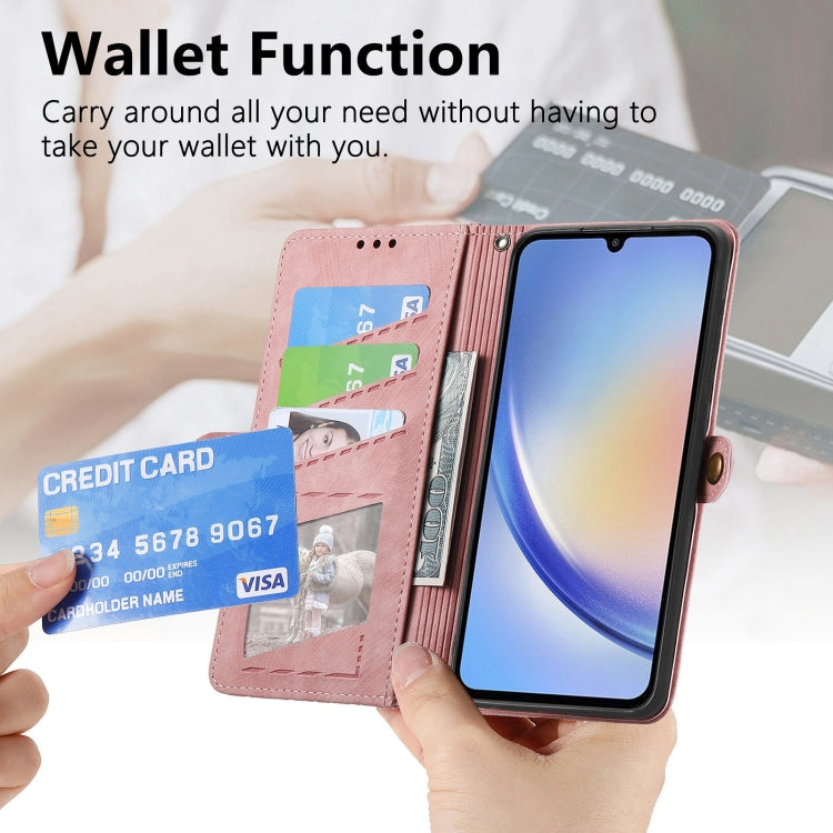 For Samsung Galaxy A31 Geometric Zipper Wallet Side Buckle Leather Phone Case(Pink) - free shipping - PMC TechLife - Order now!