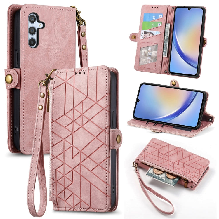 For Samsung Galaxy A41 Geometric Zipper Wallet Side Buckle Leather Phone Case(Pink) - free shipping - PMC TechLife - Order now!