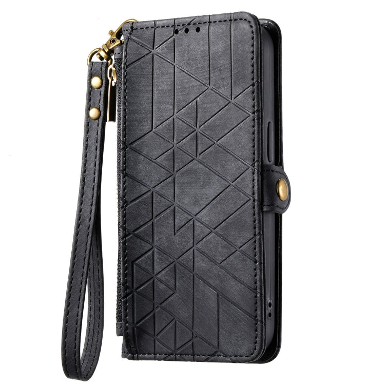 For Samsung Galaxy A41 Geometric Zipper Wallet Side Buckle Leather Phone Case(Black) - free shipping - PMC TechLife - Order now!