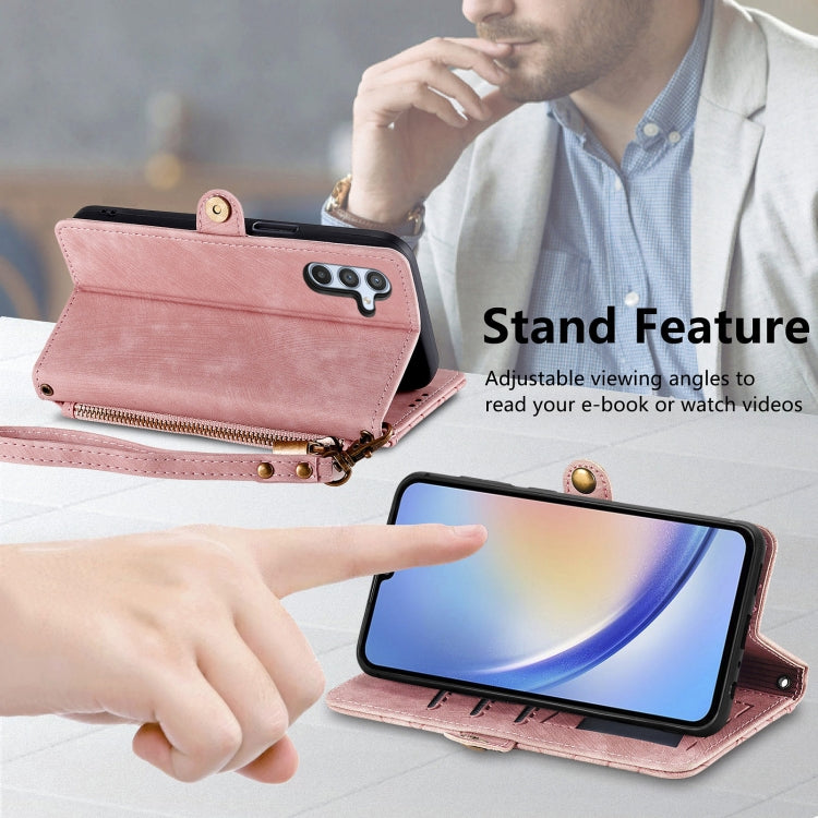 For Samsung Galaxy A71 Geometric Zipper Wallet Side Buckle Leather Phone Case(Pink) - free shipping - PMC TechLife - Order now!