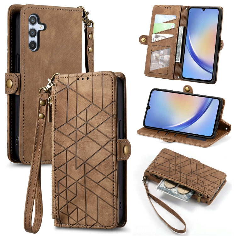 For Samsung Galaxy A71 Geometric Zipper Wallet Side Buckle Leather Phone Case(Brown) - free shipping - PMC TechLife - Order now!