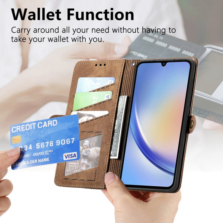 For Samsung Galaxy A71 Geometric Zipper Wallet Side Buckle Leather Phone Case(Brown) - free shipping - PMC TechLife - Order now!