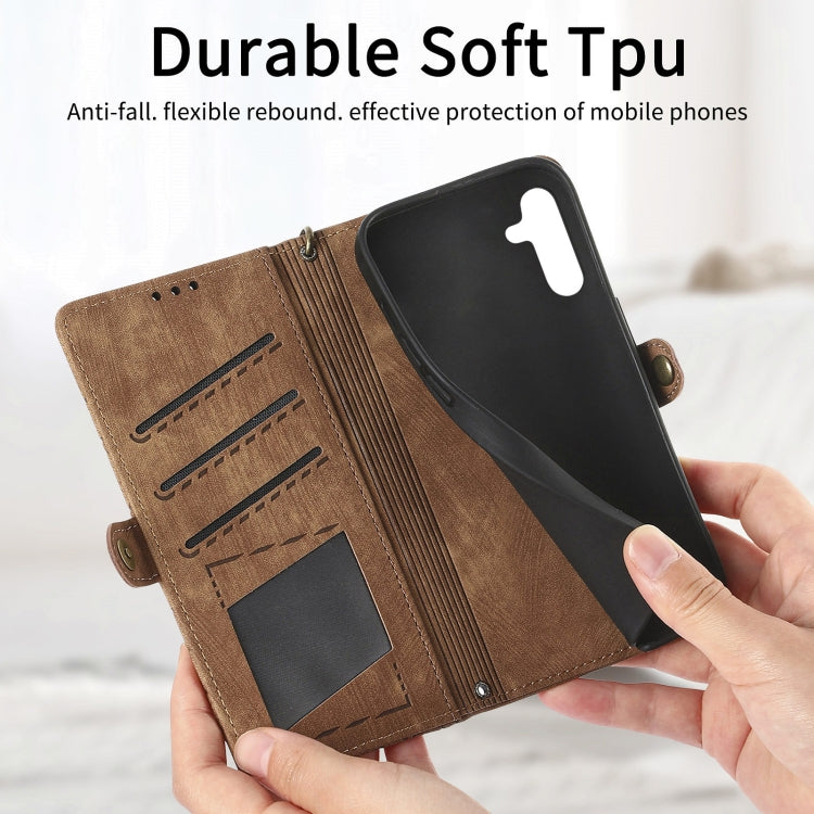 For Samsung Galaxy A71 Geometric Zipper Wallet Side Buckle Leather Phone Case(Brown) - free shipping - PMC TechLife - Order now!