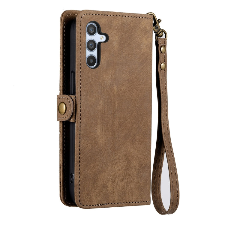For Samsung Galaxy A52 5G Geometric Zipper Wallet Side Buckle Leather Phone Case(Brown) - free shipping - PMC TechLife - Order now!