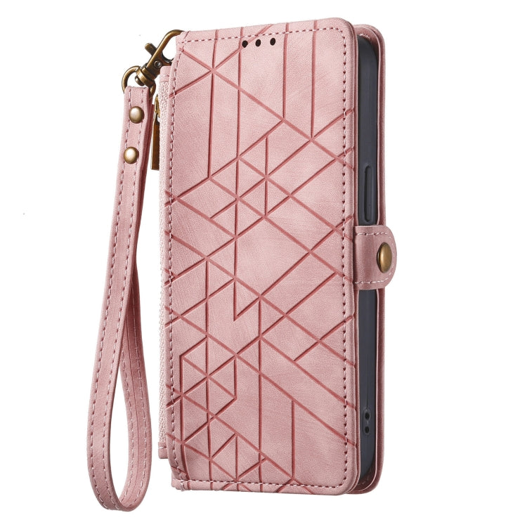 For Samsung Galaxy A72 Geometric Zipper Wallet Side Buckle Leather Phone Case(Pink) - free shipping - PMC TechLife - Order now!