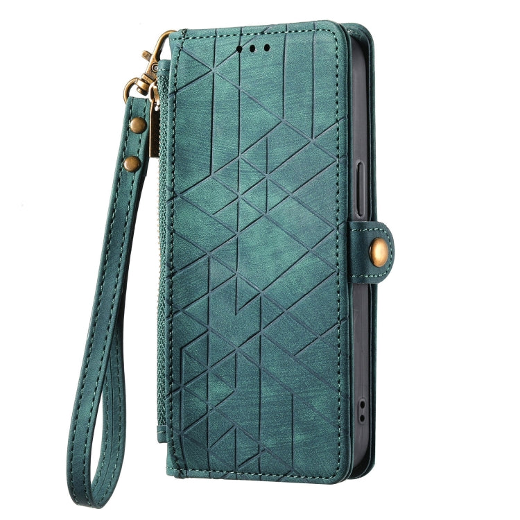 For Samsung Galaxy A72 Geometric Zipper Wallet Side Buckle Leather Phone Case(Green) - free shipping - PMC TechLife - Order now!