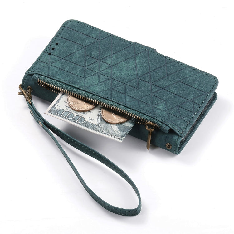 For Samsung Galaxy A72 Geometric Zipper Wallet Side Buckle Leather Phone Case(Green) - free shipping - PMC TechLife - Order now!