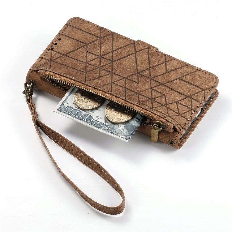 For Samsung Galaxy A72 Geometric Zipper Wallet Side Buckle Leather Phone Case(Brown) - free shipping - PMC TechLife - Order now!