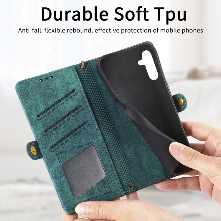 For Samsung Galaxy A22 5G Geometric Zipper Wallet Side Buckle Leather Phone Case(Green) - free shipping - PMC TechLife - Order now!