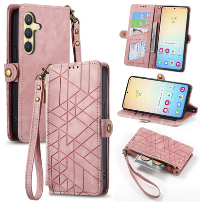 For Samsung Galaxy S25 5G Geometric Zipper Wallet Side Buckle Leather Phone Case(Pink) - Galaxy S25 5G Cases by PMC Jewellery | Online Shopping South Africa | PMC Jewellery | Buy Now Pay Later Mobicred