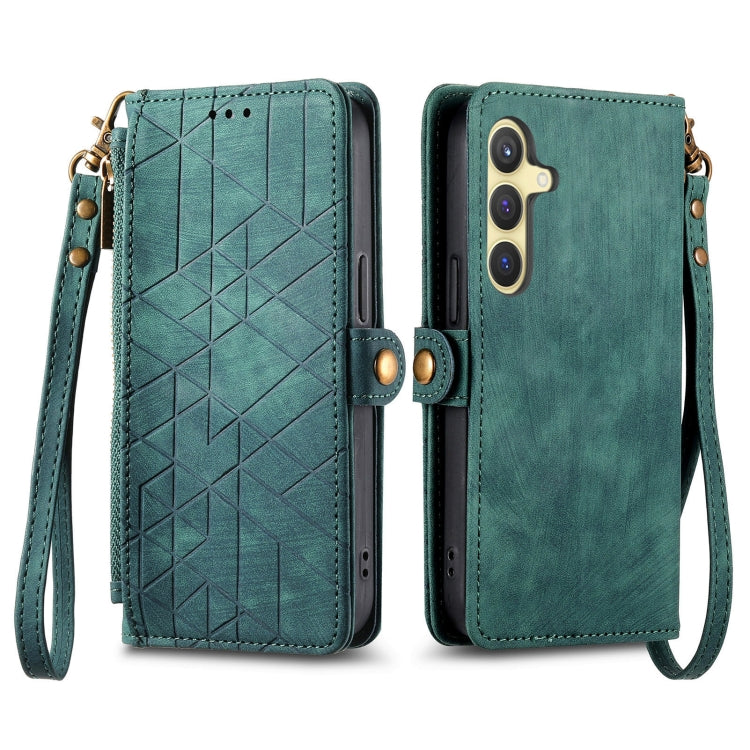 For Samsung Galaxy S25 5G Geometric Zipper Wallet Side Buckle Leather Phone Case(Green) - Galaxy S25 5G Cases by PMC Jewellery | Online Shopping South Africa | PMC Jewellery | Buy Now Pay Later Mobicred