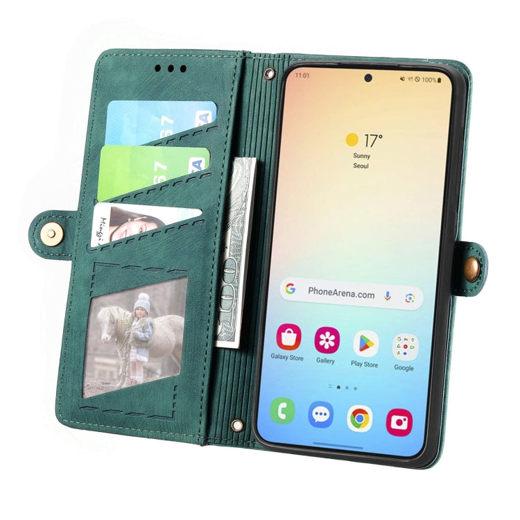 For Samsung Galaxy S25 5G Geometric Zipper Wallet Side Buckle Leather Phone Case(Green) - Galaxy S25 5G Cases by PMC Jewellery | Online Shopping South Africa | PMC Jewellery | Buy Now Pay Later Mobicred