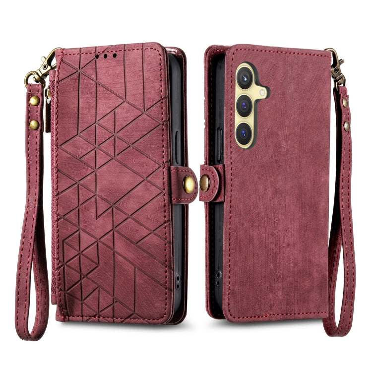 For Samsung Galaxy S25 5G Geometric Zipper Wallet Side Buckle Leather Phone Case(Red) - Galaxy S25 5G Cases by PMC Jewellery | Online Shopping South Africa | PMC Jewellery | Buy Now Pay Later Mobicred