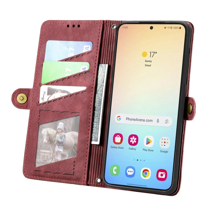 For Samsung Galaxy S25 5G Geometric Zipper Wallet Side Buckle Leather Phone Case(Red) - Galaxy S25 5G Cases by PMC Jewellery | Online Shopping South Africa | PMC Jewellery | Buy Now Pay Later Mobicred