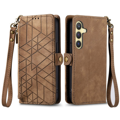 For Samsung Galaxy S25 5G Geometric Zipper Wallet Side Buckle Leather Phone Case(Brown) - Galaxy S25 5G Cases by PMC Jewellery | Online Shopping South Africa | PMC Jewellery | Buy Now Pay Later Mobicred