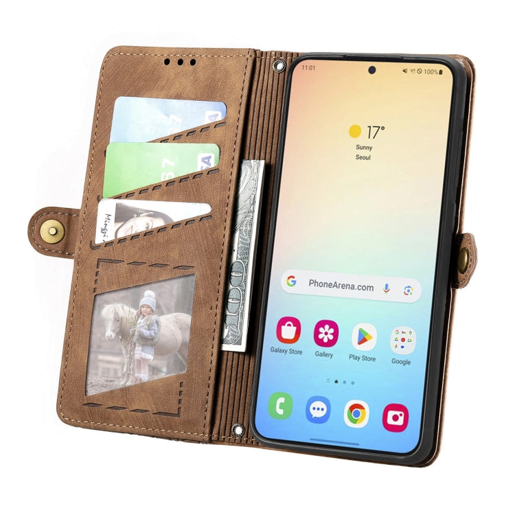 For Samsung Galaxy S25 5G Geometric Zipper Wallet Side Buckle Leather Phone Case(Brown) - Galaxy S25 5G Cases by PMC Jewellery | Online Shopping South Africa | PMC Jewellery | Buy Now Pay Later Mobicred