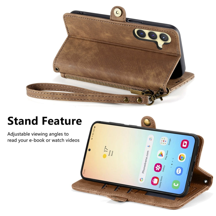 For Samsung Galaxy S25 5G Geometric Zipper Wallet Side Buckle Leather Phone Case(Brown) - Galaxy S25 5G Cases by PMC Jewellery | Online Shopping South Africa | PMC Jewellery | Buy Now Pay Later Mobicred