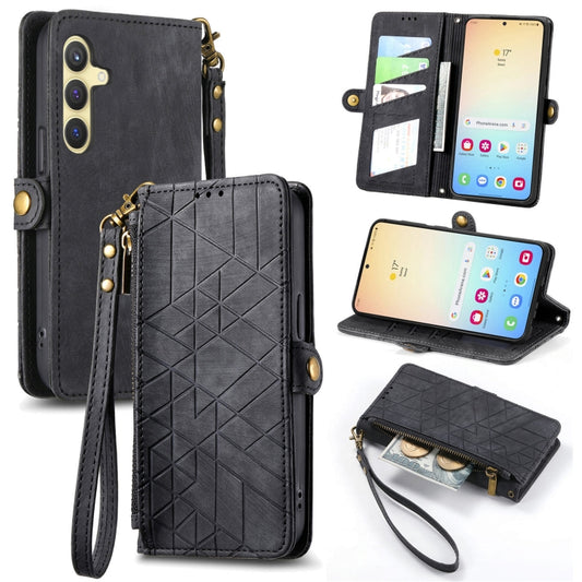 For Samsung Galaxy S25 5G Geometric Zipper Wallet Side Buckle Leather Phone Case(Black) - Galaxy S25 5G Cases by PMC Jewellery | Online Shopping South Africa | PMC Jewellery | Buy Now Pay Later Mobicred