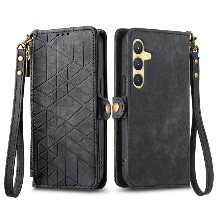 For Samsung Galaxy S25 5G Geometric Zipper Wallet Side Buckle Leather Phone Case(Black) - Galaxy S25 5G Cases by PMC Jewellery | Online Shopping South Africa | PMC Jewellery | Buy Now Pay Later Mobicred