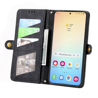 For Samsung Galaxy S25 5G Geometric Zipper Wallet Side Buckle Leather Phone Case(Black) - Galaxy S25 5G Cases by PMC Jewellery | Online Shopping South Africa | PMC Jewellery | Buy Now Pay Later Mobicred