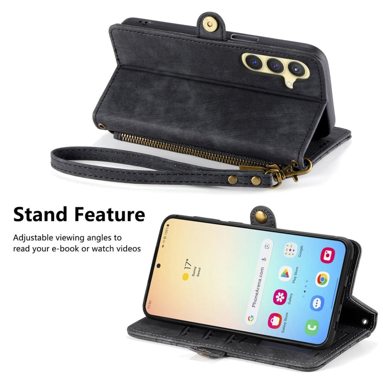 For Samsung Galaxy S25 5G Geometric Zipper Wallet Side Buckle Leather Phone Case(Black) - Galaxy S25 5G Cases by PMC Jewellery | Online Shopping South Africa | PMC Jewellery | Buy Now Pay Later Mobicred