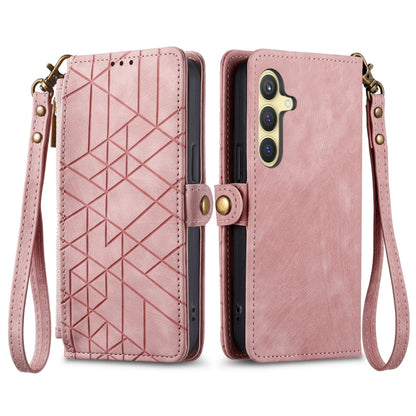 For Samsung Galaxy S25+ 5G Geometric Zipper Wallet Side Buckle Leather Phone Case(Pink) - Galaxy S25+ 5G Cases by PMC Jewellery | Online Shopping South Africa | PMC Jewellery | Buy Now Pay Later Mobicred