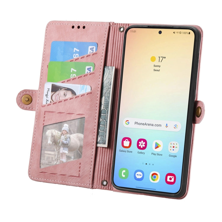 For Samsung Galaxy S25+ 5G Geometric Zipper Wallet Side Buckle Leather Phone Case(Pink) - Galaxy S25+ 5G Cases by PMC Jewellery | Online Shopping South Africa | PMC Jewellery | Buy Now Pay Later Mobicred