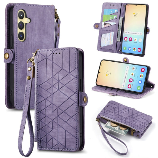 For Samsung Galaxy S25+ 5G Geometric Zipper Wallet Side Buckle Leather Phone Case(Purple) - Galaxy S25+ 5G Cases by PMC Jewellery | Online Shopping South Africa | PMC Jewellery | Buy Now Pay Later Mobicred