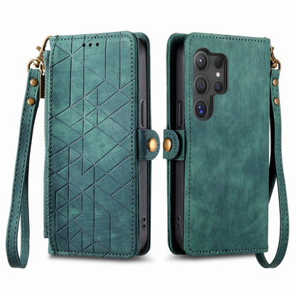 For Samsung Galaxy S25 Ultra 5G Geometric Zipper Wallet Side Buckle Leather Phone Case(Green) - Galaxy S25 Ultra 5G Cases by PMC Jewellery | Online Shopping South Africa | PMC Jewellery | Buy Now Pay Later Mobicred