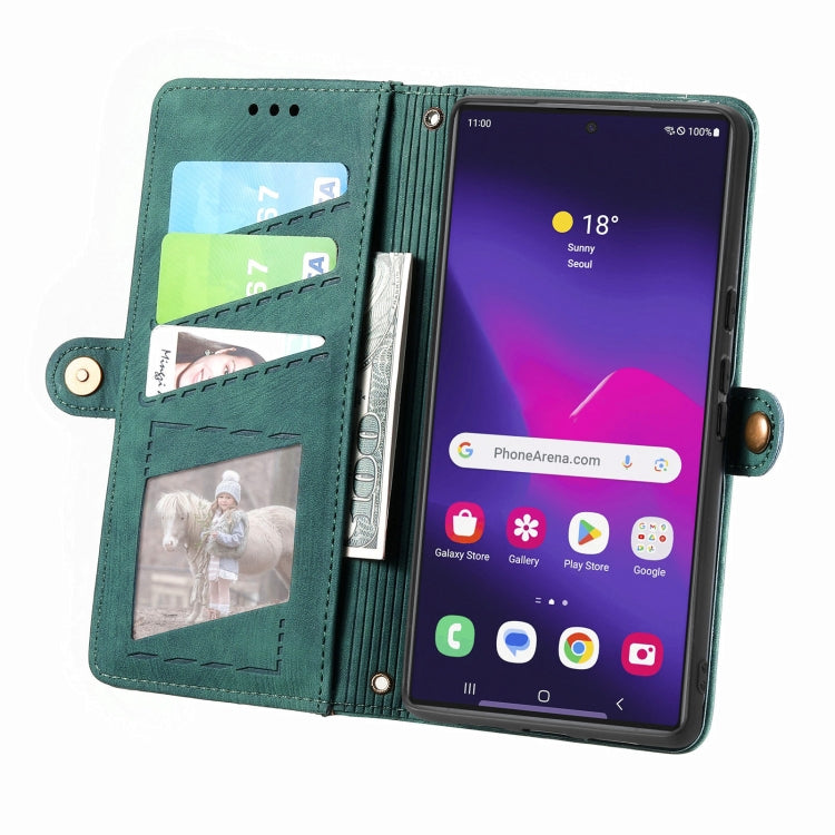 For Samsung Galaxy S25 Ultra 5G Geometric Zipper Wallet Side Buckle Leather Phone Case(Green) - Galaxy S25 Ultra 5G Cases by PMC Jewellery | Online Shopping South Africa | PMC Jewellery | Buy Now Pay Later Mobicred