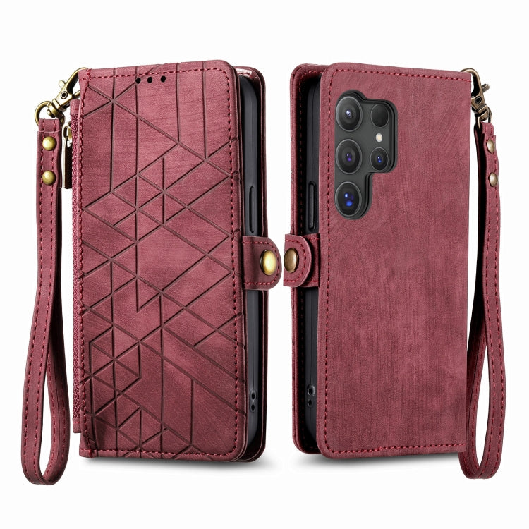 For Samsung Galaxy S25 Ultra 5G Geometric Zipper Wallet Side Buckle Leather Phone Case(Red) - Galaxy S25 Ultra 5G Cases by PMC Jewellery | Online Shopping South Africa | PMC Jewellery | Buy Now Pay Later Mobicred