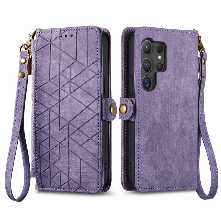 For Samsung Galaxy S25 Ultra 5G Geometric Zipper Wallet Side Buckle Leather Phone Case(Purple) - Galaxy S25 Ultra 5G Cases by PMC Jewellery | Online Shopping South Africa | PMC Jewellery | Buy Now Pay Later Mobicred