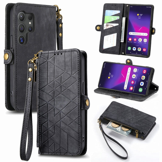 For Samsung Galaxy S25 Ultra 5G Geometric Zipper Wallet Side Buckle Leather Phone Case(Black) - Galaxy S25 Ultra 5G Cases by PMC Jewellery | Online Shopping South Africa | PMC Jewellery | Buy Now Pay Later Mobicred