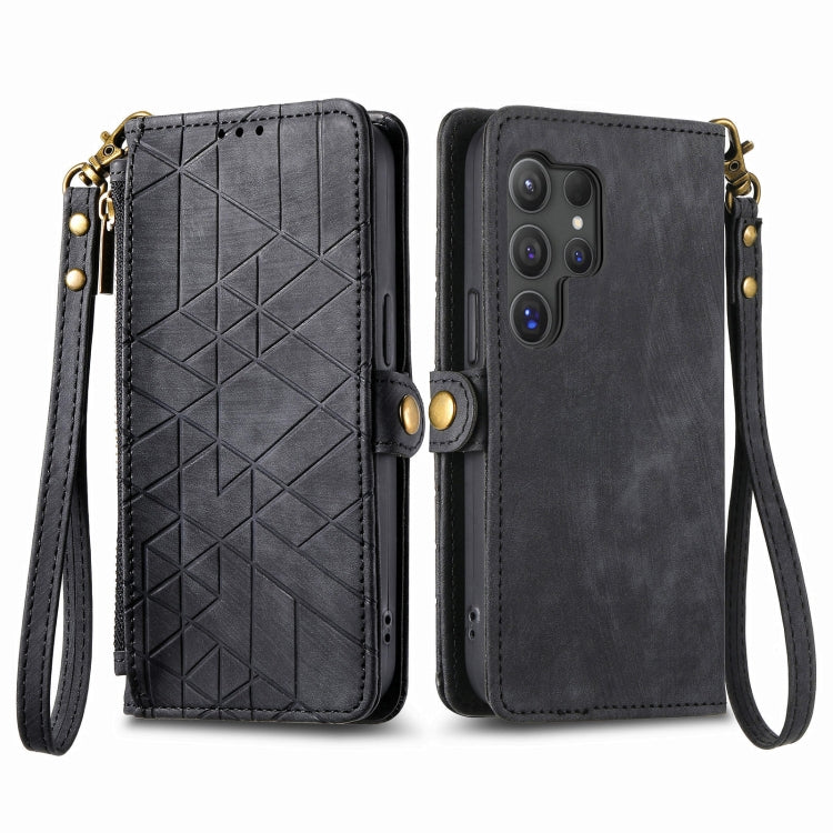 For Samsung Galaxy S25 Ultra 5G Geometric Zipper Wallet Side Buckle Leather Phone Case(Black) - Galaxy S25 Ultra 5G Cases by PMC Jewellery | Online Shopping South Africa | PMC Jewellery | Buy Now Pay Later Mobicred