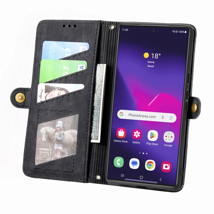 For Samsung Galaxy S25 Ultra 5G Geometric Zipper Wallet Side Buckle Leather Phone Case(Black) - Galaxy S25 Ultra 5G Cases by PMC Jewellery | Online Shopping South Africa | PMC Jewellery | Buy Now Pay Later Mobicred