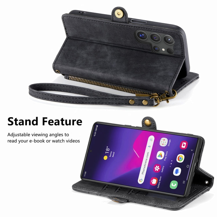 For Samsung Galaxy S25 Ultra 5G Geometric Zipper Wallet Side Buckle Leather Phone Case(Black) - Galaxy S25 Ultra 5G Cases by PMC Jewellery | Online Shopping South Africa | PMC Jewellery | Buy Now Pay Later Mobicred