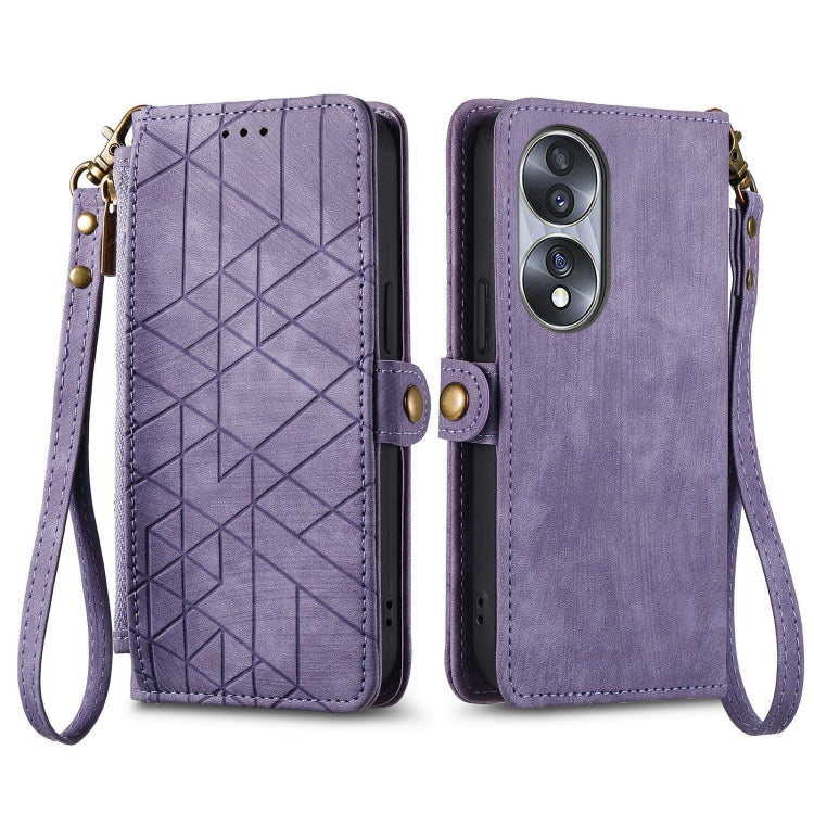 For Honor 90 Pro Geometric Zipper Wallet Side Buckle Leather Phone Case(Purple) - Honor Cases by PMC Jewellery | Online Shopping South Africa | PMC Jewellery