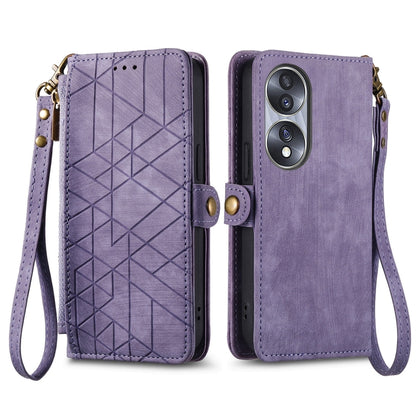 For Honor 90 Pro Geometric Zipper Wallet Side Buckle Leather Phone Case(Purple) - Honor Cases by PMC Jewellery | Online Shopping South Africa | PMC Jewellery