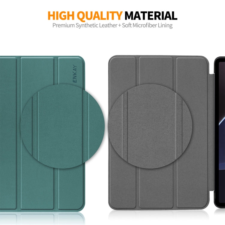 For Samsung Galaxy Tab S9 ENKAY Tri-fold Custer Texture Leather Smart Tablet Case(Dark Green) - free shipping - PMC Jewellery - Order now!