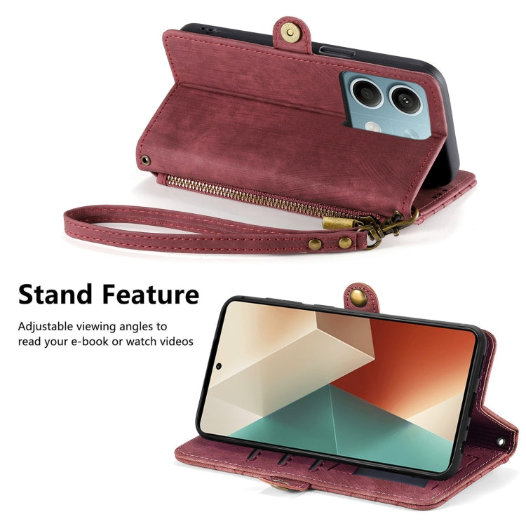 For Redmi Note 13 4G Geometric Zipper Wallet Side Buckle Leather Phone Case(Red) - Note 13 Cases by PMC TechLife | Online Shopping South Africa | PMC TechLife | Buy Now Pay Later Mobicred