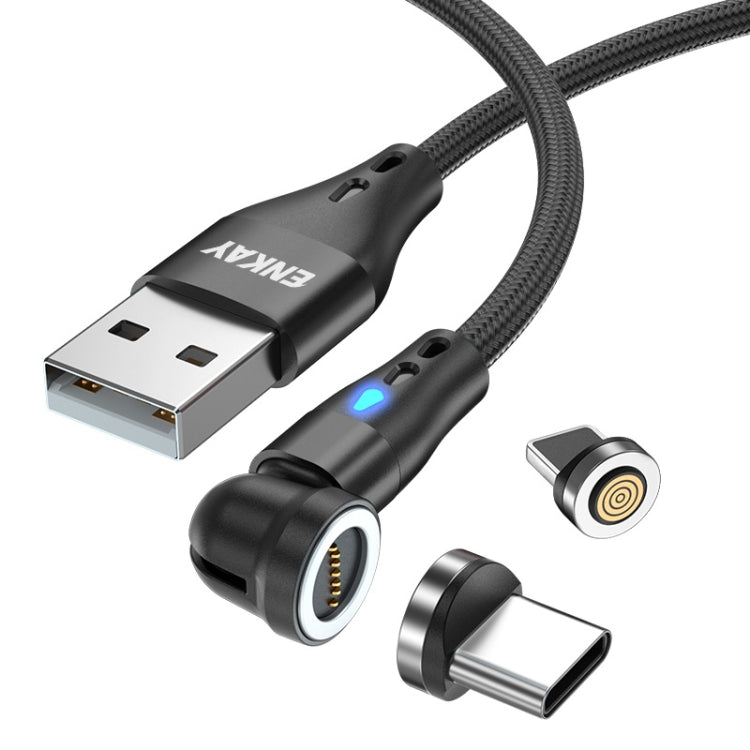 ENKAY 3A USB to Type-C / 8 Pin Magnetic 540 Degrees Rotating Fast Charging Cable, Length:2m(Black) - Charging Cable & Head by ENKAY | Online Shopping South Africa | PMC Jewellery | Buy Now Pay Later Mobicred