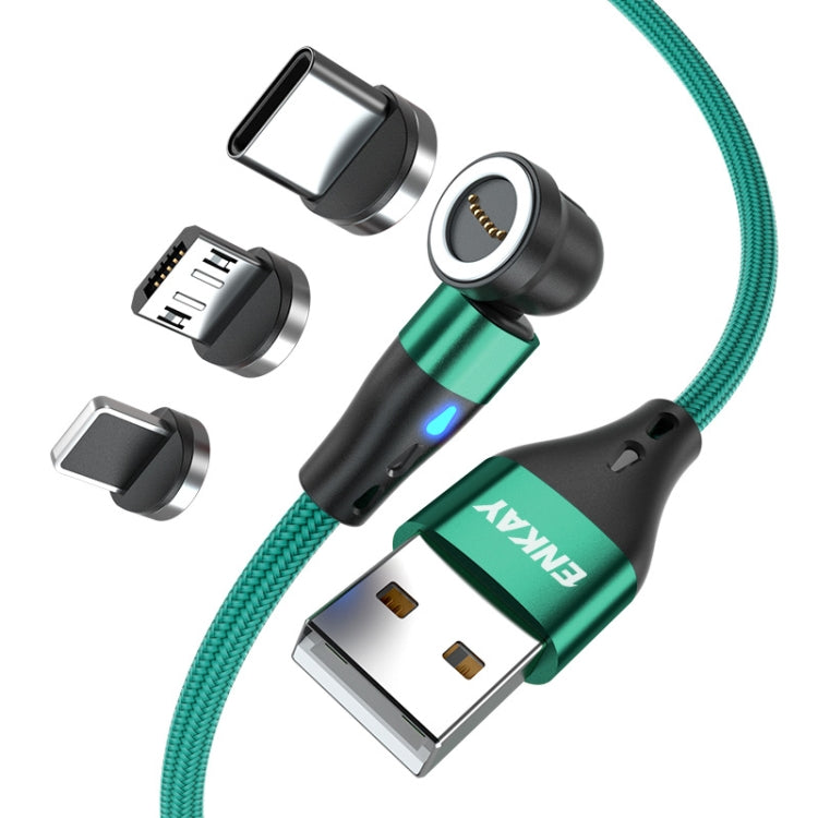 ENKAY 3 in 1 3A USB to Type-C / 8 Pin / Micro USB Magnetic 540 Degrees Rotating Fast Charging Cable, Length:1m(Green) - Charging Cable & Head by ENKAY | Online Shopping South Africa | PMC Jewellery | Buy Now Pay Later Mobicred